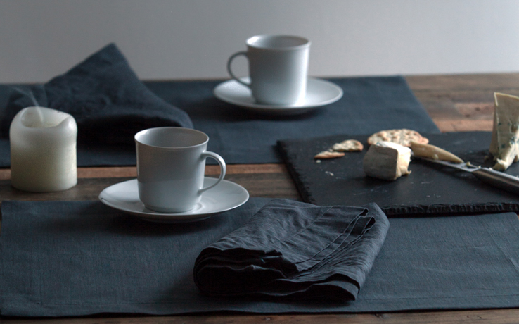 Huddleson slate charcoal grey Italian linen placemat and napkin place setting