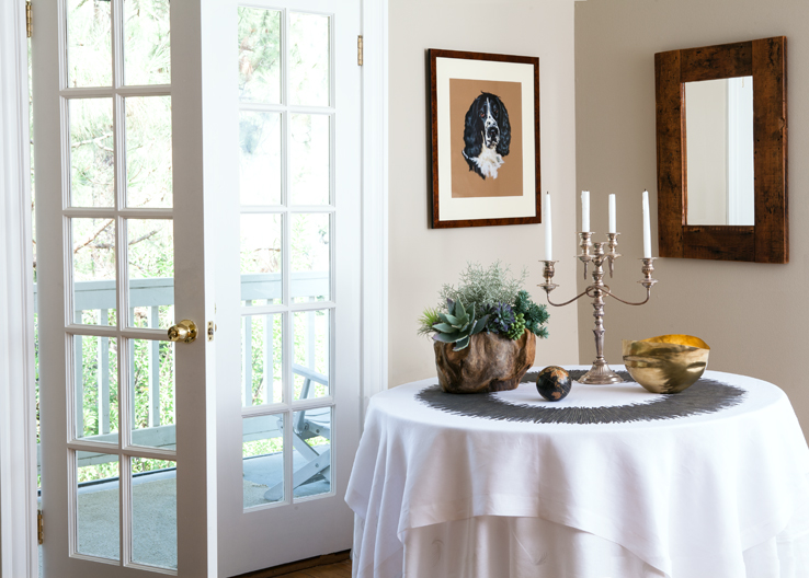 Fall Entertaining - Huddleson London White Round Pure Linen Tablecloth with Bronze Print Inspired by a Sunburst Mirror