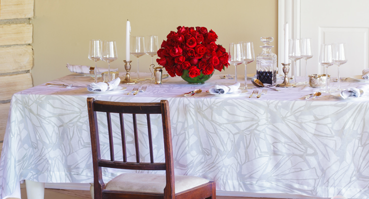 Melita Gold Silver Linen Tablecloth - Modern Holiday Table