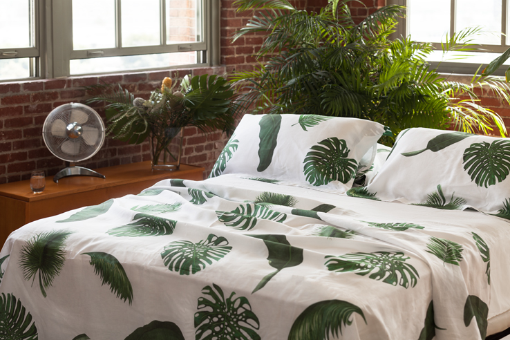 Palm Print Bed and Table Linens Top Sheet Shams