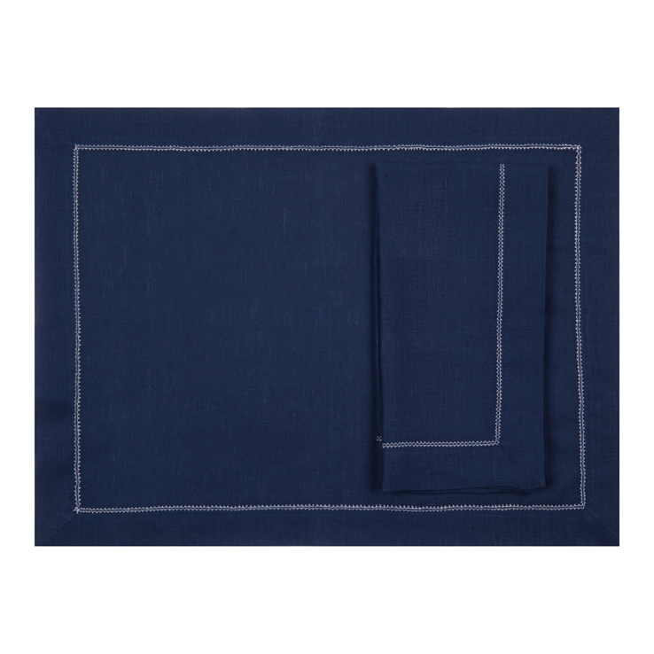 Navy blue placemat with ivory hemstitch linen gifts