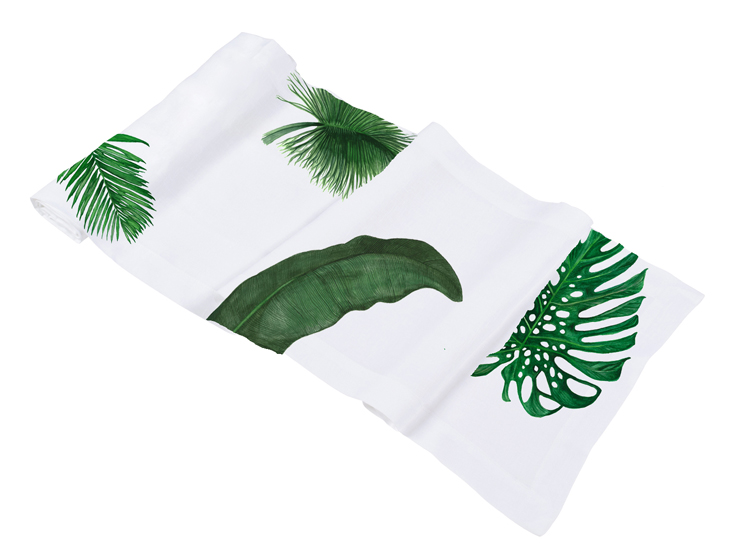 Topical leaves palm print table runner linen gifts