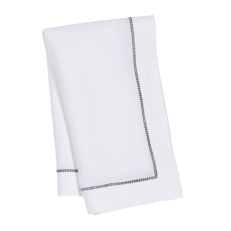 Linen gifts guide: White napkin black hemstitch
