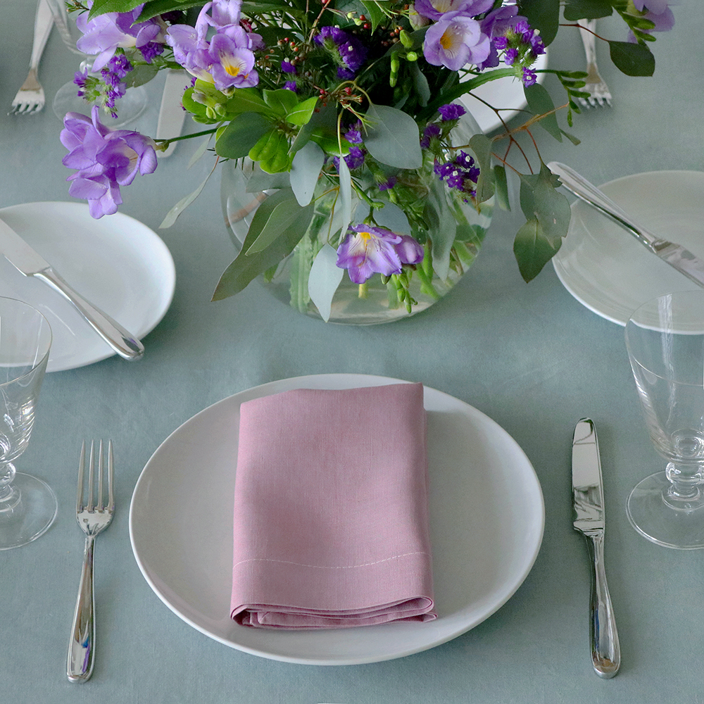 Heather Celedon Lilac Mint Green Lavender Spring Pastels Colorful Italian Linen Dinner Napkins Tablecloth Hosting