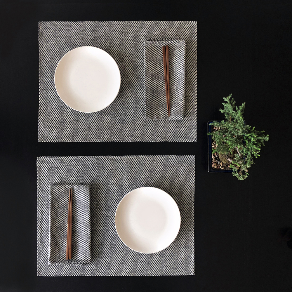 Cotton Indigo Shibori Navy Blue and White Japanese Bohemian Modern Placemats Napkins Lunch Simple Entertaining Casual Dining 