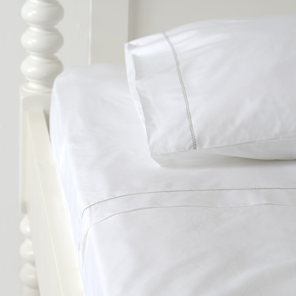 All White Decor Monochrome Linens Organic Bedding 500 thread count Made In Italy European Hotel Sheets Percale Hemstitch 