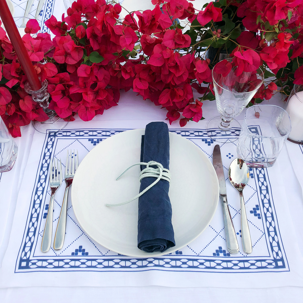Navy Blue and White Linen Placemat and Napkin 