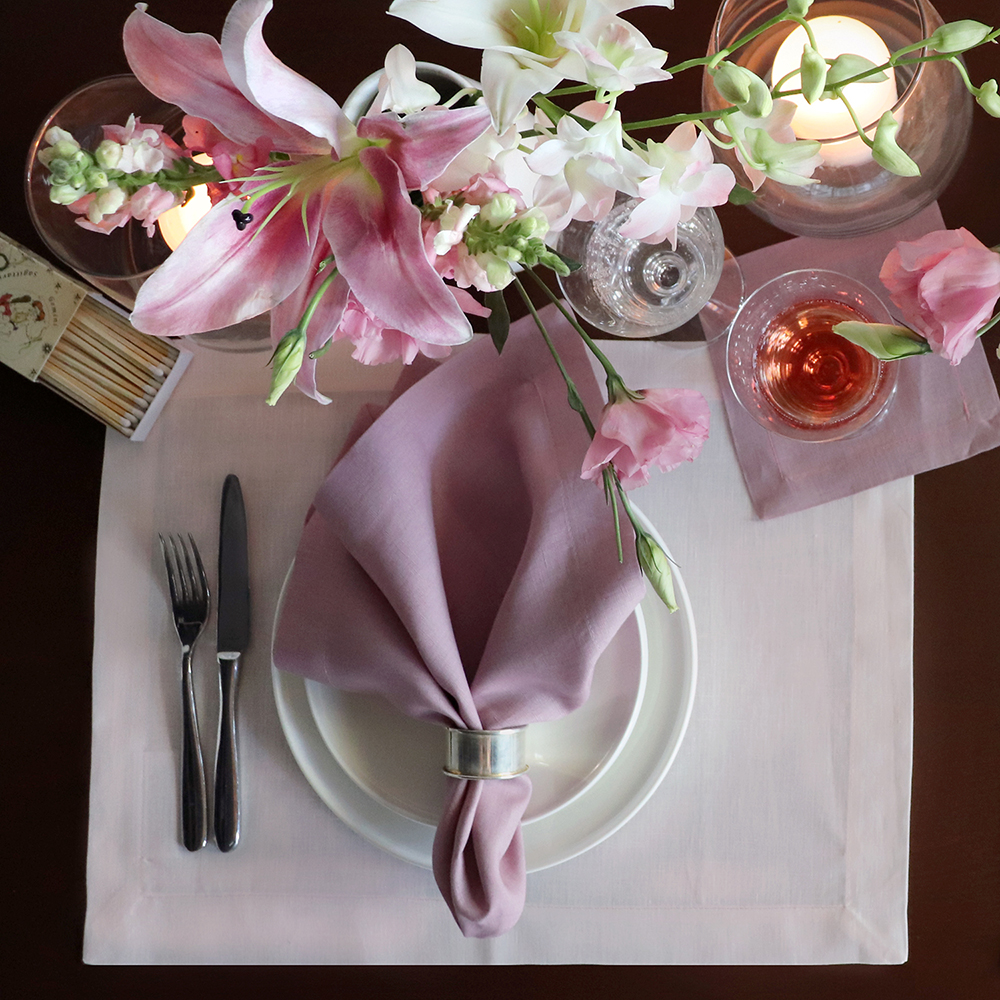 Heather Lavender Lilac Linen Dinner Napkin and Placemat in Pink Linen