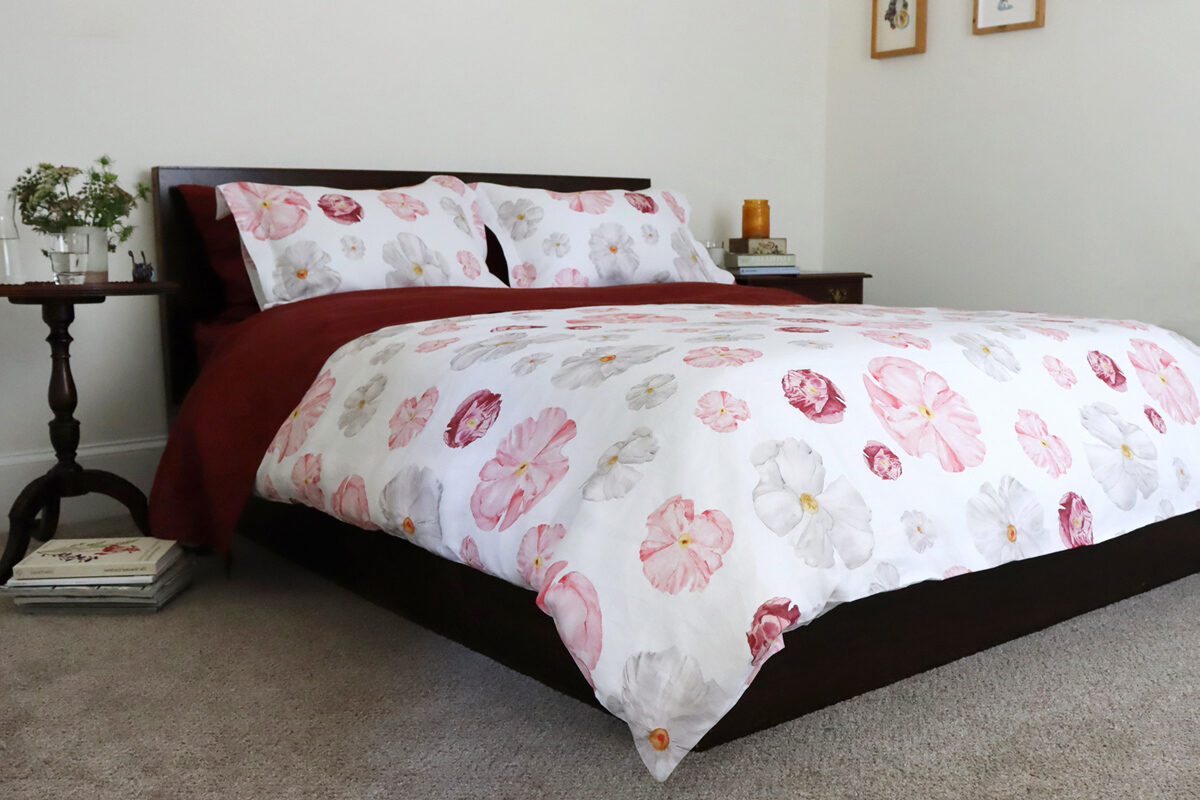 Poppy print floral linen duvet cover and shams