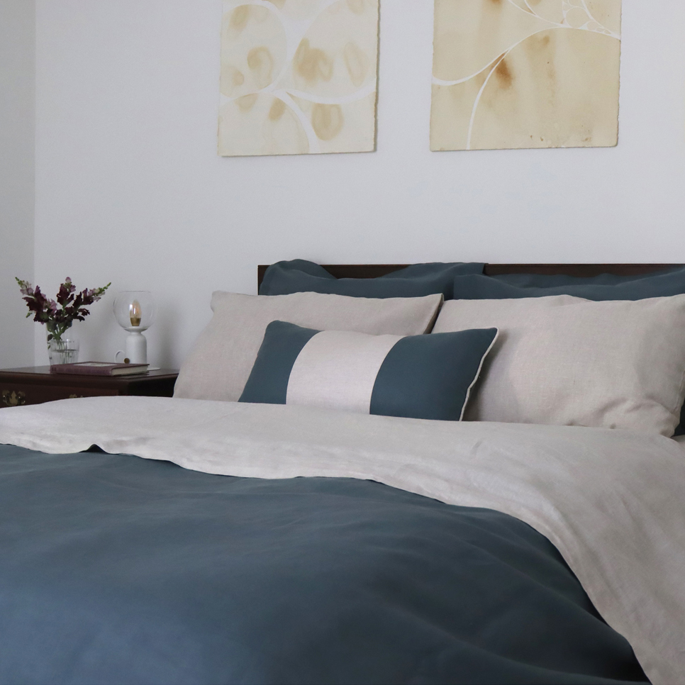 Petrol Dark Teal Green Linen Duvet Cover