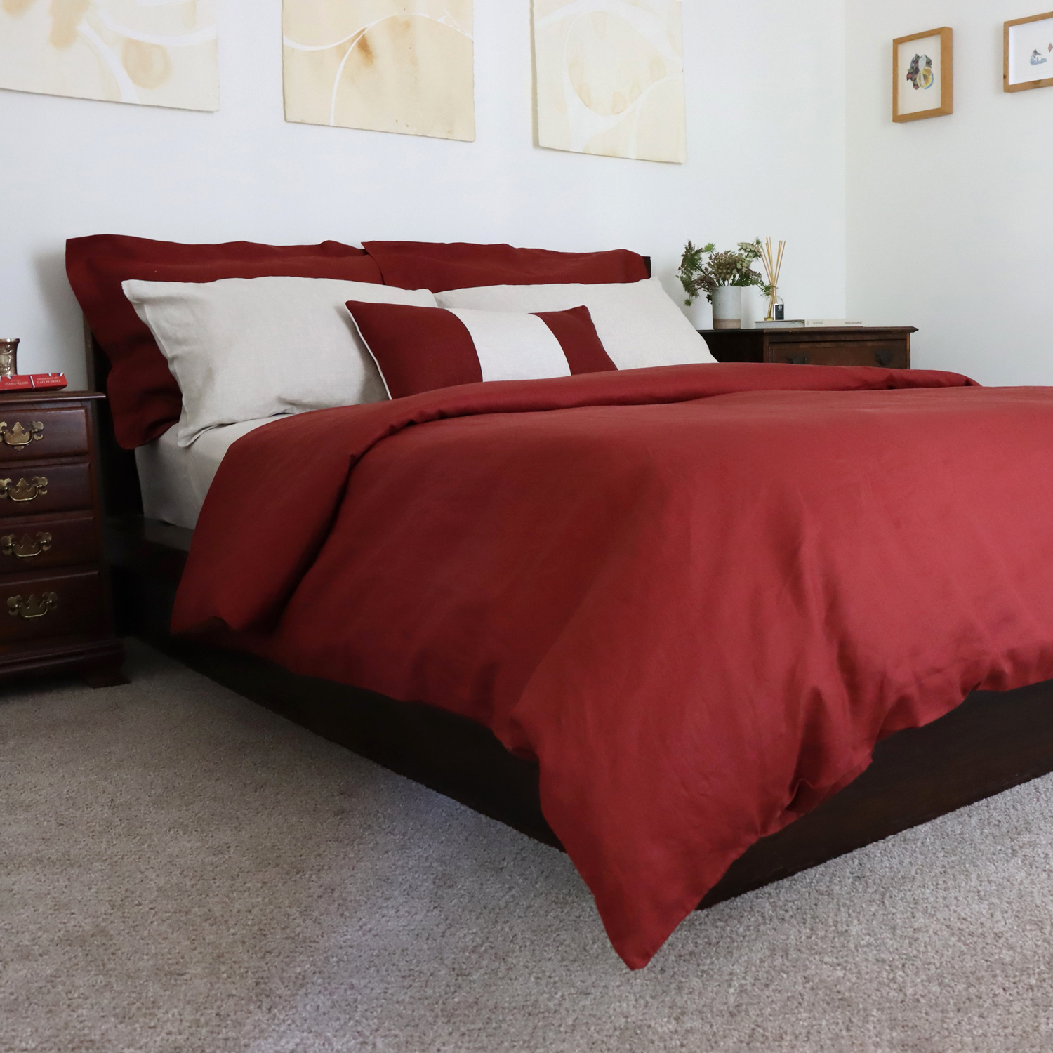 Burgundy Linen Duvet Cover Red Italian Luxury 