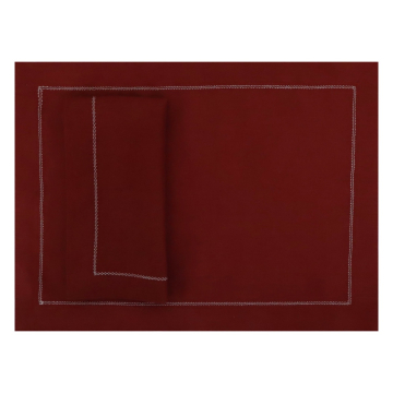 Burgundy red hemstitched linen placemat placesetting