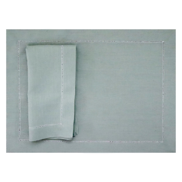 Celadon Linen Placemat with White Contrast Hemstitch 