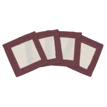 Natural Linen Cocktail Napkin with Rust Brick Red Border