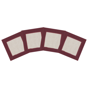 Natural Linen Cocktail Napkin with Burgundy Claret Wine Red Border