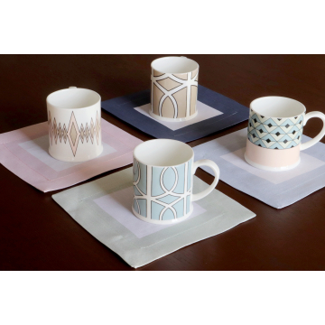 Cinta Sky Blue Border Linen Cocktail Napkin
