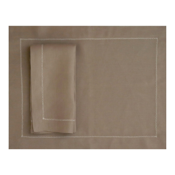 Coffee brown hemstitched linen placemat with ivory trim
