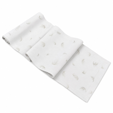 Linen table runner with feathers