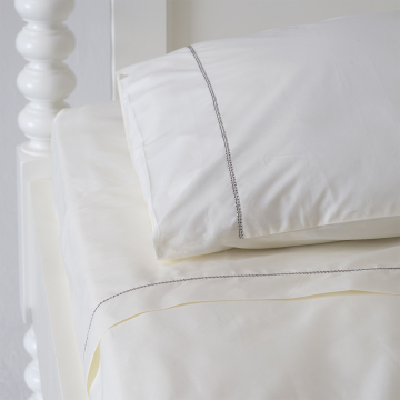 Ivory 500TC Cotton Percale Pillowcase - Chocolate Brown Hemstitch (Pair)