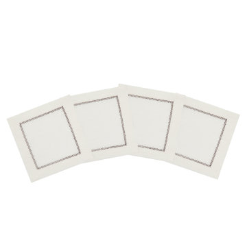 Ivory Cocktail Napkin with Chocolate Brown Contrast Hemstitch
