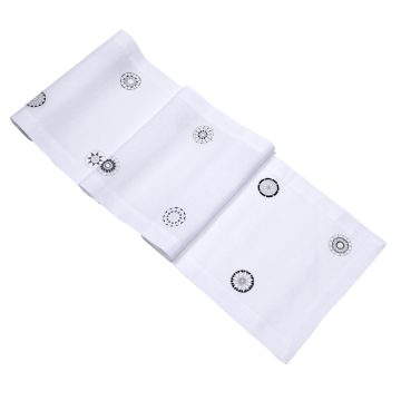Modern Lace White and Grey Linen Table Runner