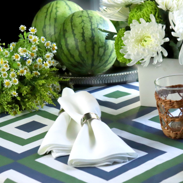 Maze Green Blue Geometric Round Linen Tablecloth
