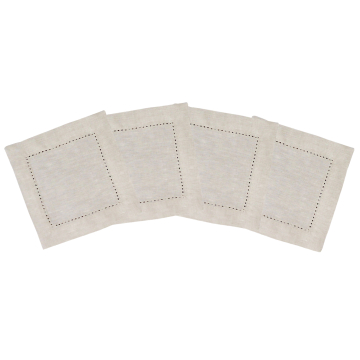 Natural linen hemstitched cocktail napkin 