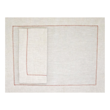 Natural linen hemstitched placemat terracotta trim 