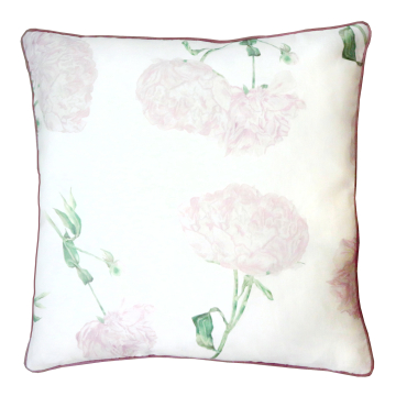 Peony & Lilac Piped Linen Pillow Cover 