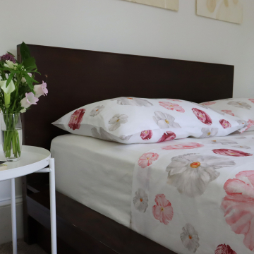 White linen floral print pillowcases pair 