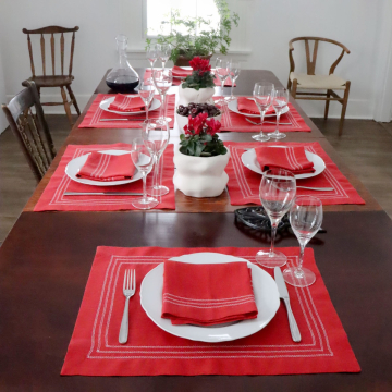 True Red Placemat with White Triple Hemstitch