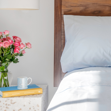 Sky Blue 500TC Cotton Percale Sheet Set with Hemstitch
