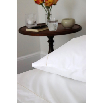 White 500TC Cotton Percale Top Sheet - Gold Hemstitch