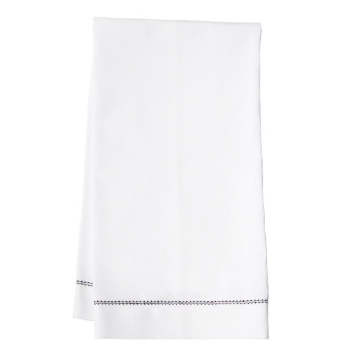white black hemstitch linen hand towel tea towel