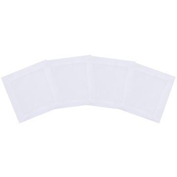 White Linen Hemstitched Cocktail Napkin