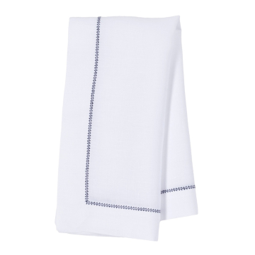 White Linen Napkin with Navy Blue Contrast Hemstitch