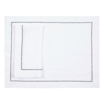 White Linen Placemat with Black Contrast Hemstitch