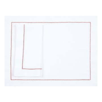 White Linen Placemat with Red Contrast Hemstitch