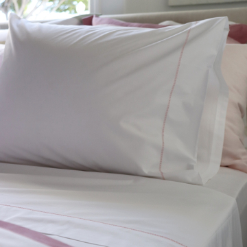 white cotton top sheet pink hemstitch