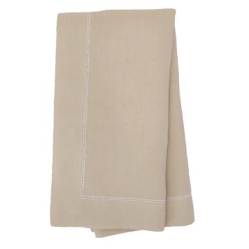 Camel gold linen napkin with white hemstitch