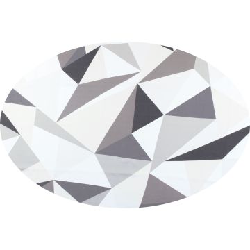 Grey and white geometric oval linen tablecloth 