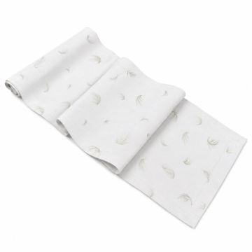 Linen table runner with feathers
