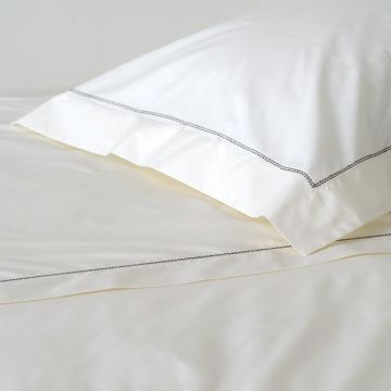 Ivory 500TC Cotton Percale Sham (Pair) - Chocolate Brown Hemstitch