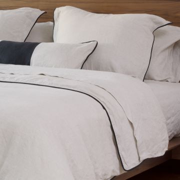 Natural Linen Duvet Cover Black Piping