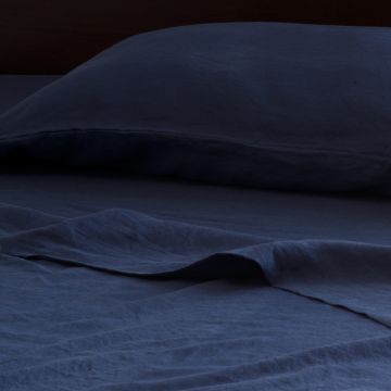 Navy Blue Linen Pillowcase (Pair)