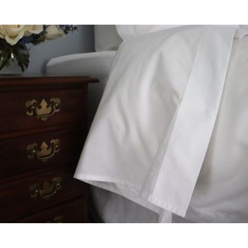 White 500TC Cotton Percale Top Sheet - White Hemstitch