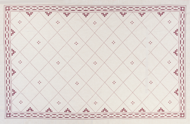 Natural linen tablecloth with red moroccan print holiday
