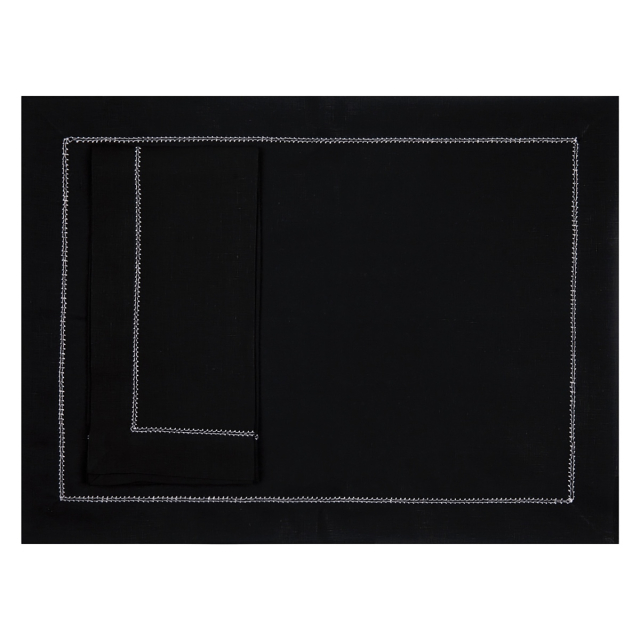 Black Linen Placemat with White Hemstitch