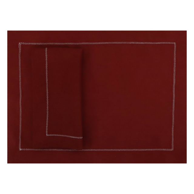 Burgundy red hemstitched linen placemat placesetting