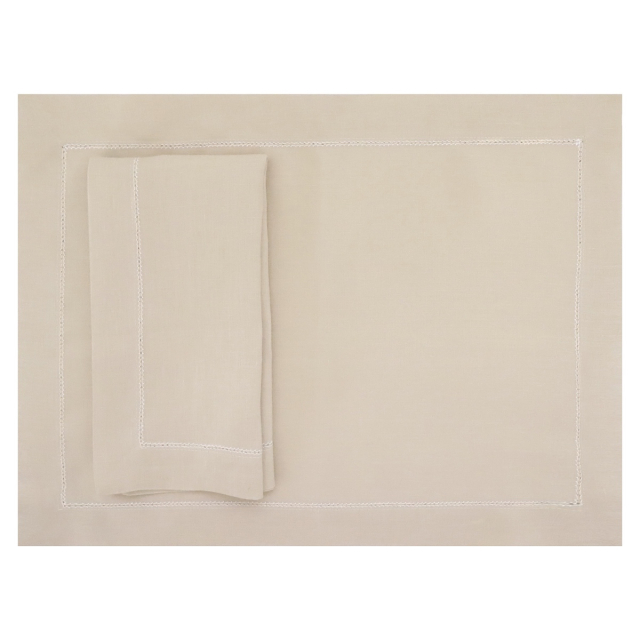 Camel linen placemat hemstitch Italian caramel